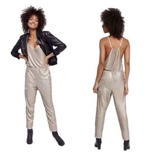 Free People Metallic Gold Sequin Jumpsuit